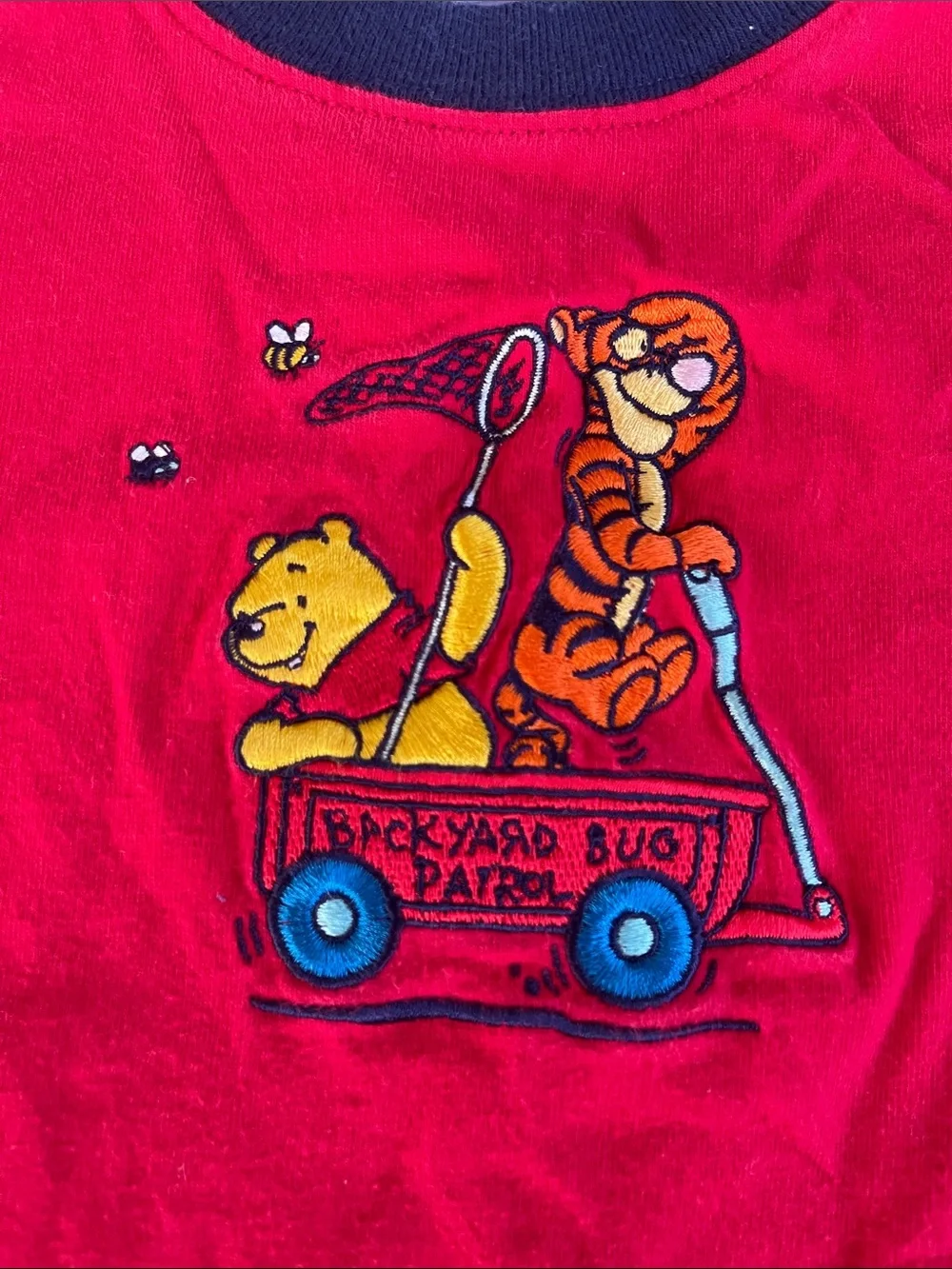 Vintage Disney Red Short-Sleeve Winnie the Pooh & Tigger Bodysuit with Navy Trim